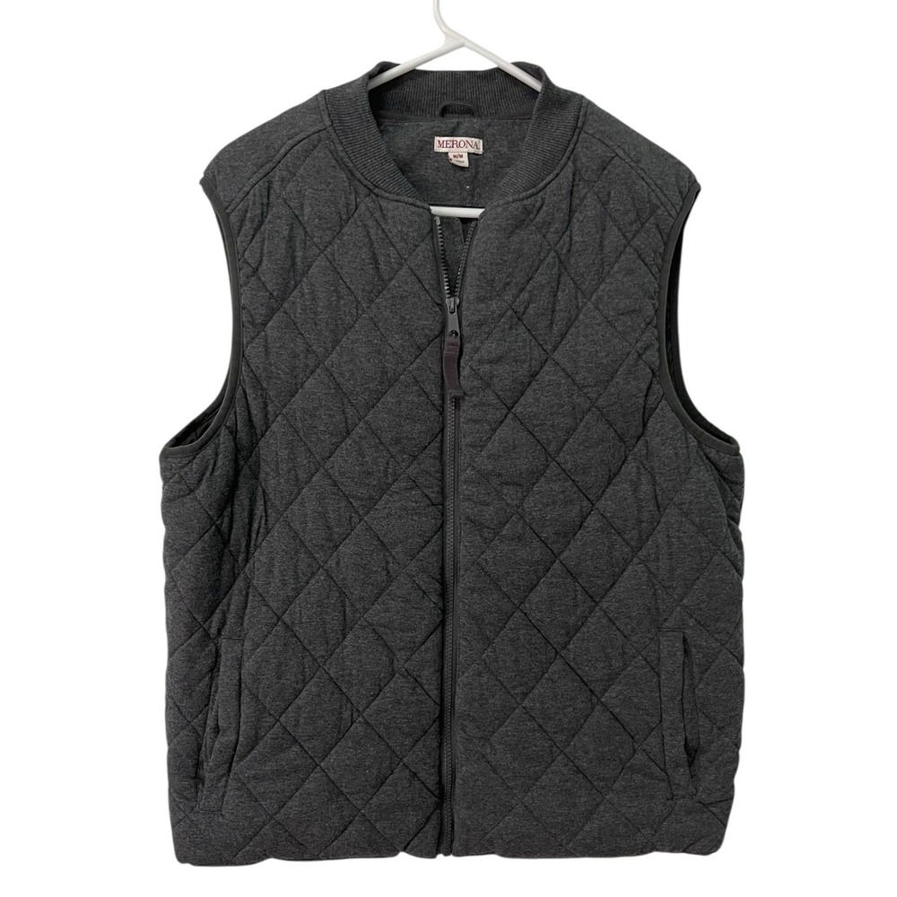 Merona Medium Gray Quilted Vest Zip Up Bomber Collar‎ Gorpcore Minimalist